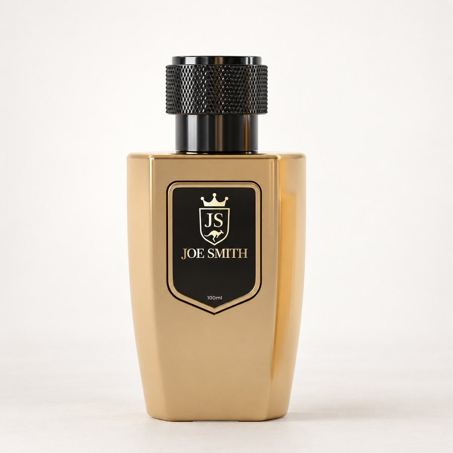 Joe Smith 100 ml Elite gold bottle with its black leather presentation box